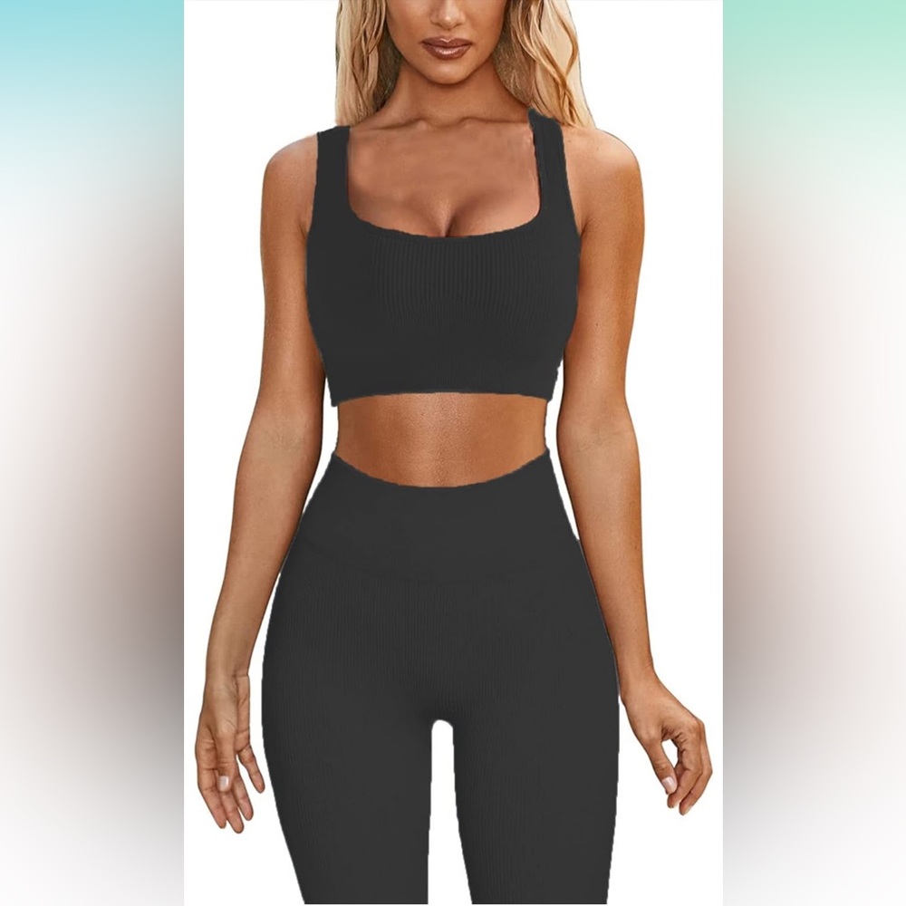 Hotexy Workout Women 2 Pieces Seamless Legging Sports Bra Tank Sets size large